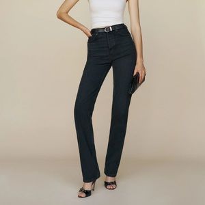 Reformation Cynthia High Rise Straight Long Jeans in Washed Black - Size 30